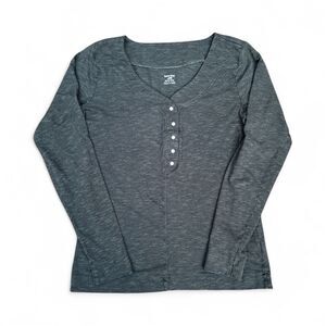 HORNY TOAD Womens Gray Knit Button V-Neck Sweater Shirt long sleeve pullover | M